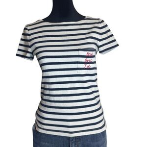 Madewell Sezane Moi Avec Toi Striped Pocket Tee Size XS Navy and Cream
